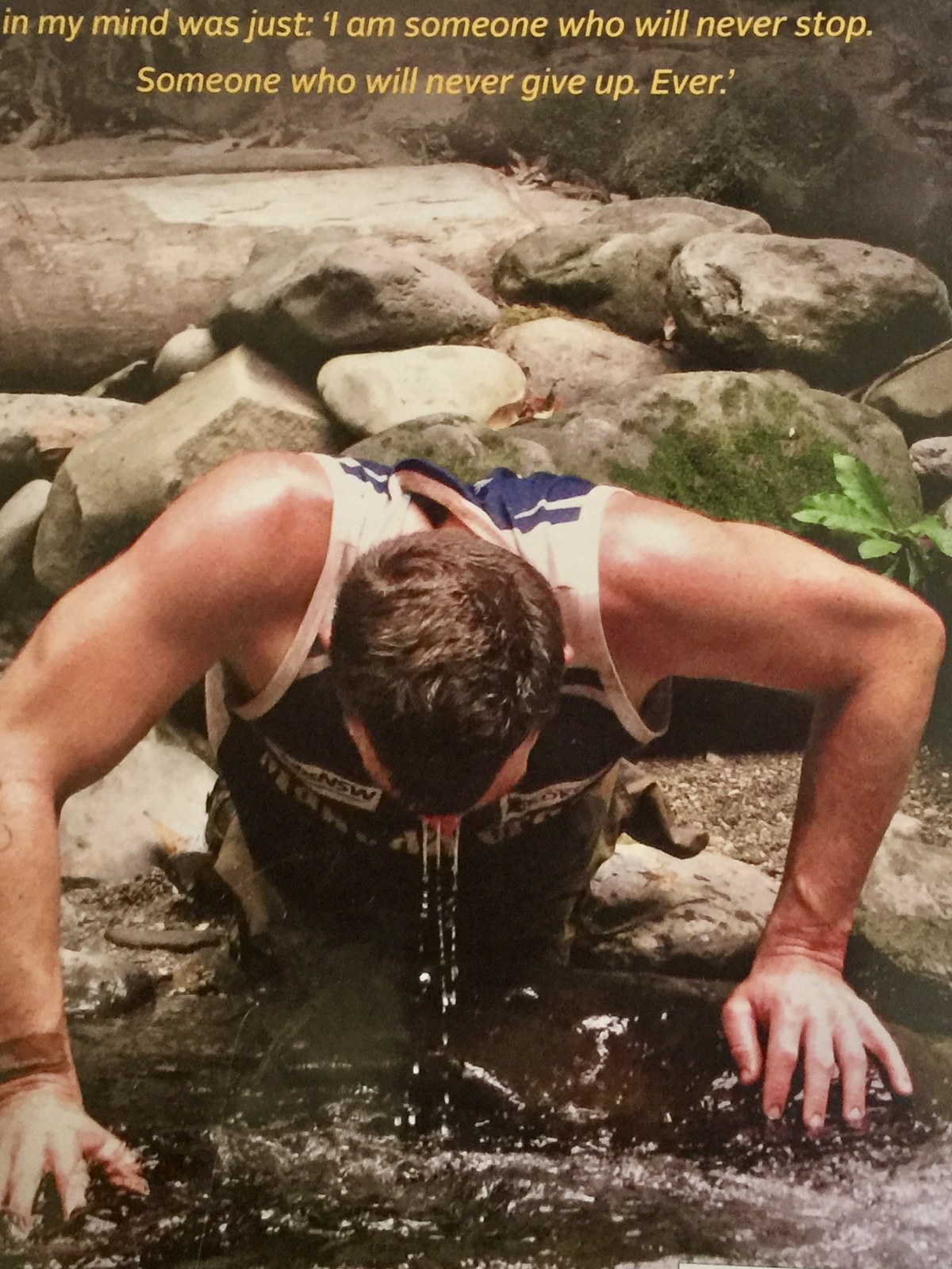 Kurt Fearnley crossing a creek on Kokoda