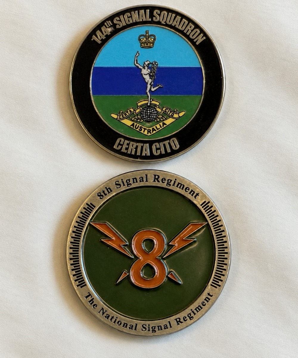 144th Signal Squadron and 8th Signal Regiment unit coins